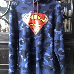 a bathing ape BAPE SUPERMAN Blue camo hoodie sweatshirt XL